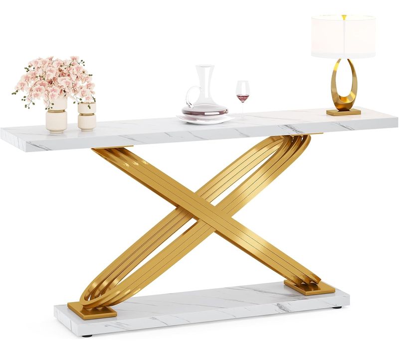 Table Console D'entrée, 140cm Table Console Moderne, Table Canapé Étroite En Bois Pour Le Salon