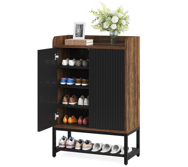 Meuble De Rangement à Chaussures à 5 Niveaux - Pour 15 à 20 Paires De Chaussures - Noir Et Marron
