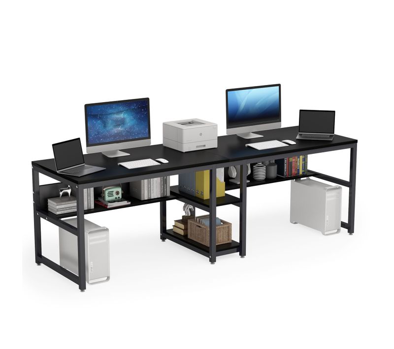 Bureau Double Pour Deux Personnes Avec Bibliothèque, Bureau D'ordinateur Double Pour Deux Personnes