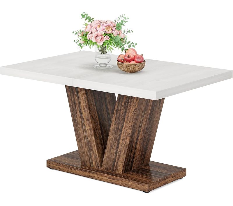 Table De Salle à Manger De 120 Cm Pour 4 Personnes, Table De Cuisine Blanche Avec Piédestal Robuste