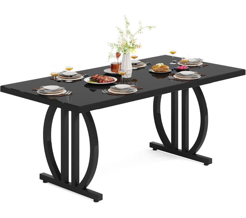 Table à Manger Pour 4 à 6 Personnes, 160 X 80 Cm, Noire, Avec Cadre En Métal Lourd, Rectangulaire