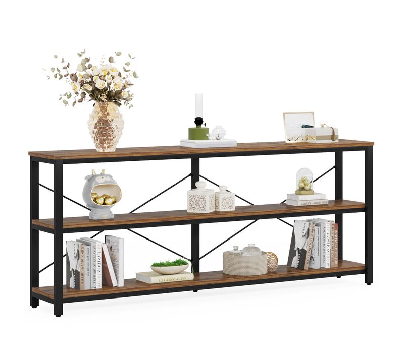 Table Console 180 Cm, Table De Canapé à 3 Niveaux De Style Industriel Avec Cadre En Métal