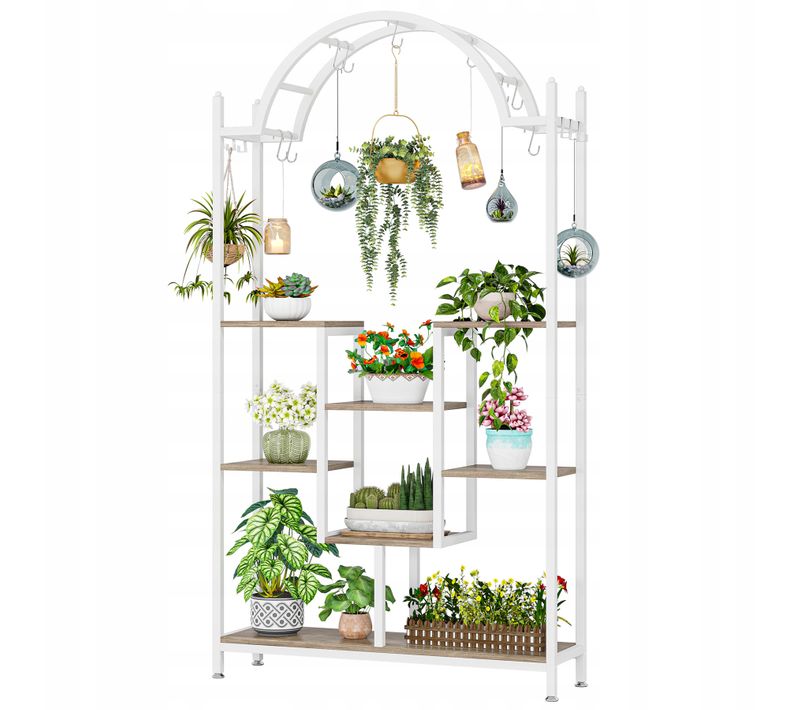 Support Pour Plantes D'intérieur à 5 Niveaux - Blanc Et Gris