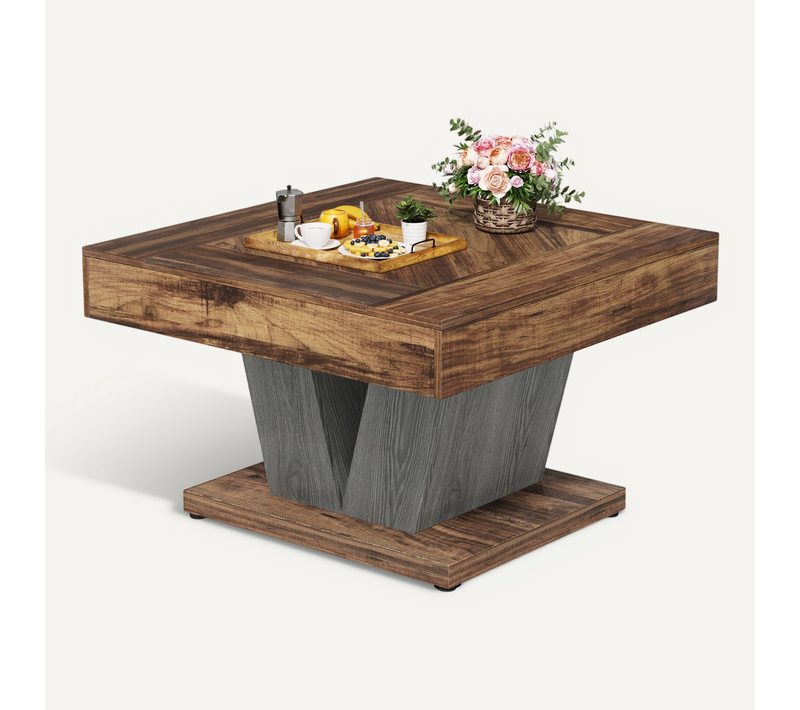 Table Basse Carrée, Table Basse Pour Salon, Moderne/industriel/rustique, Marron Rustique Et Noir