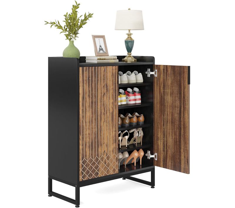 25 Paires De Placards à Chaussures, Armoire Etagere Grande Capacité Avec Cadre En Noir Pour Entree