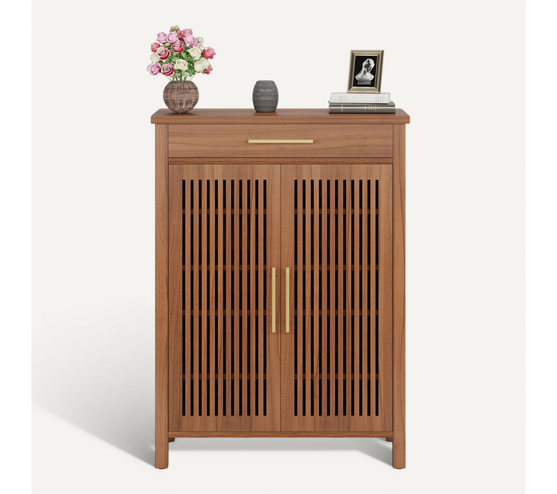 Armoire à Chaussures Étroite à 5 Étages Avec Portes à Lamelles Et Tiroir, 80 X 36 X 110 Cm, Marron