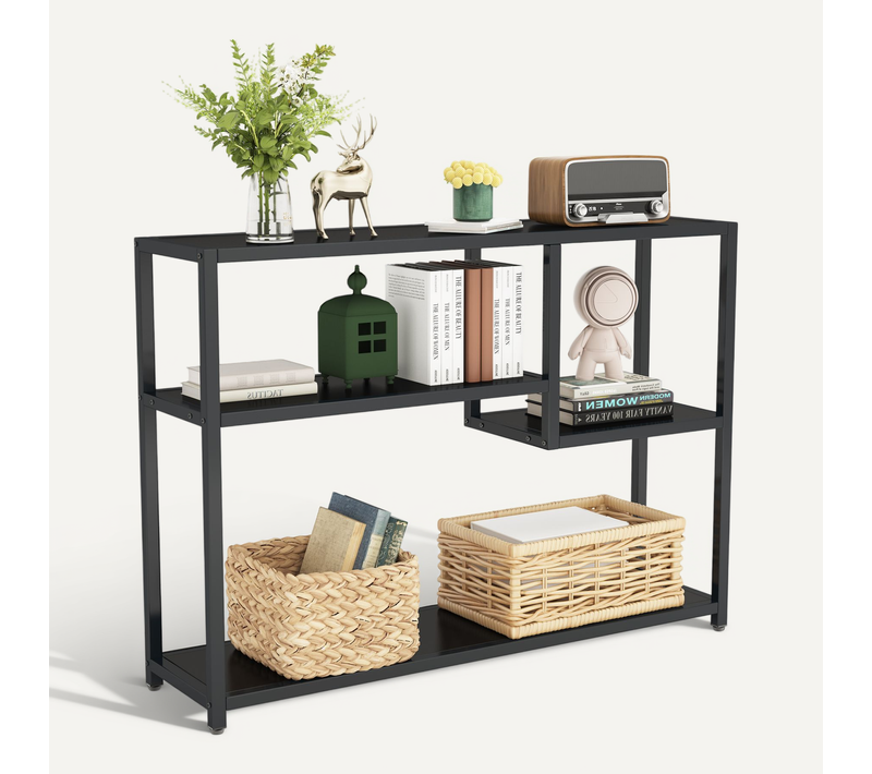 Petite Table D'entrée Noire Avec Compartiments De Rangement, 108 Cm