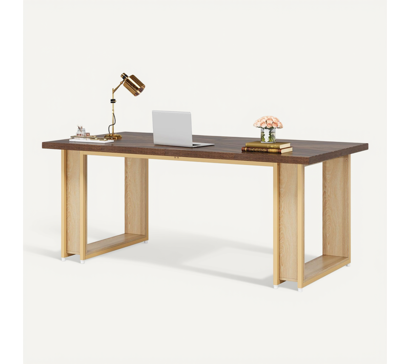 Bureau 160cm, Table Simple En Bois, Grande Table D'ordinateur Brun Rustique Pour Affaires