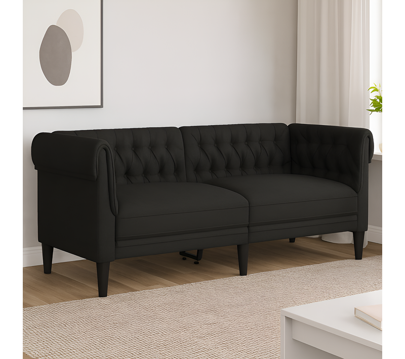 Canapé Chesterfield 2 Places Noir Tissu