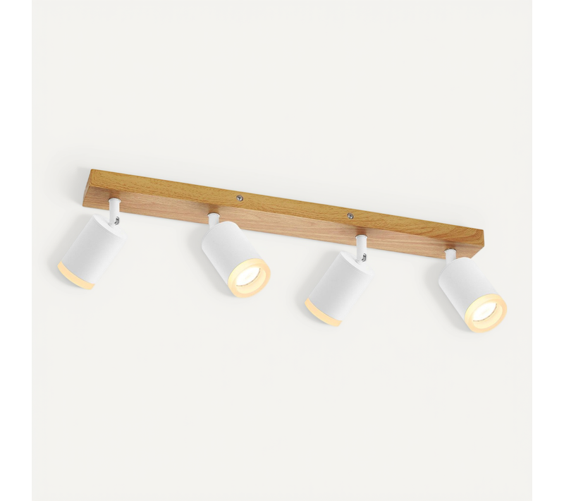 Spot De Plafond 4 Flammes Blanc Bois Gu10 Spot Mural 350° Orientable Vintage Industriel Rétro