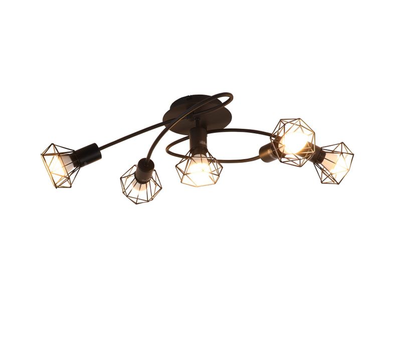 Plafonnier LED E14 Plafonnier Noir 5 Ampoules Industriel Orientable 350° Spot Rétro Vintage