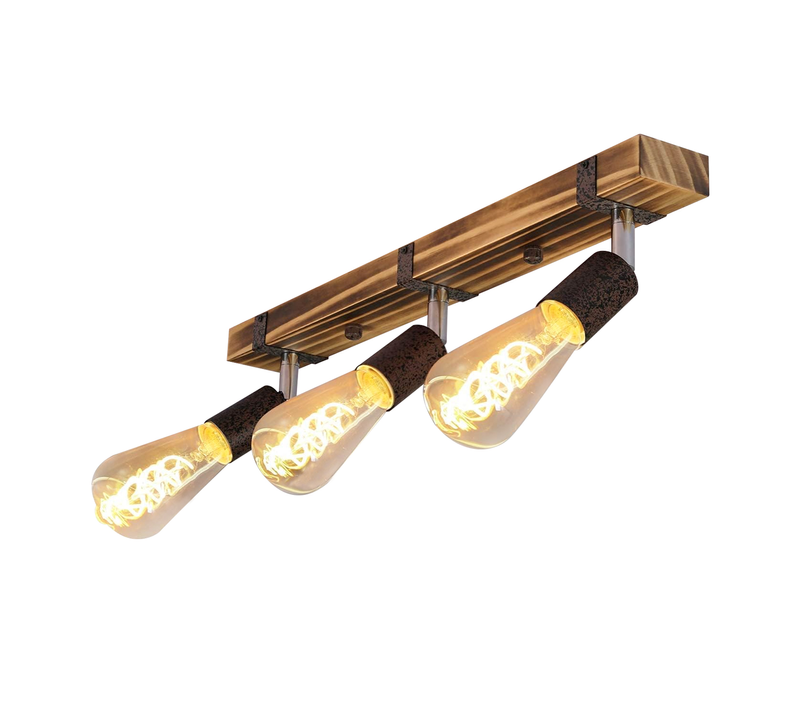 3 Spots E27 Max.25w 55 Cm Plafonniers Vintage Spot En Bois Avec Lampe Orientable Et Orientable Pour