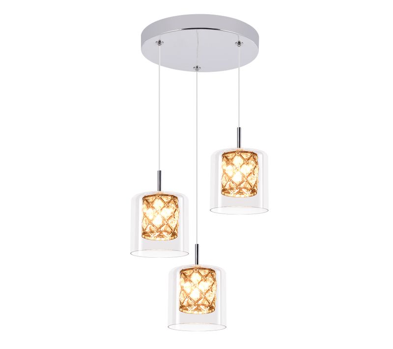 Lustre Moderne à 3 Lumières en Cristal et Verre, Suspension Élégante G9 pour Salon ou Salle à Manger