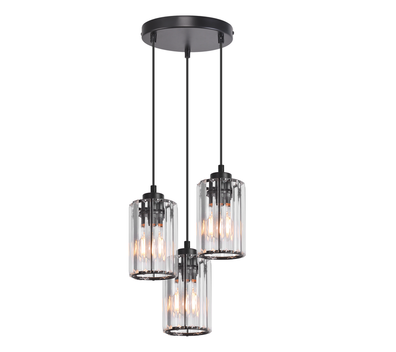 Lampe à Suspension Pour Table à Manger En Cristal Noir Moderne 3 Flammes E27