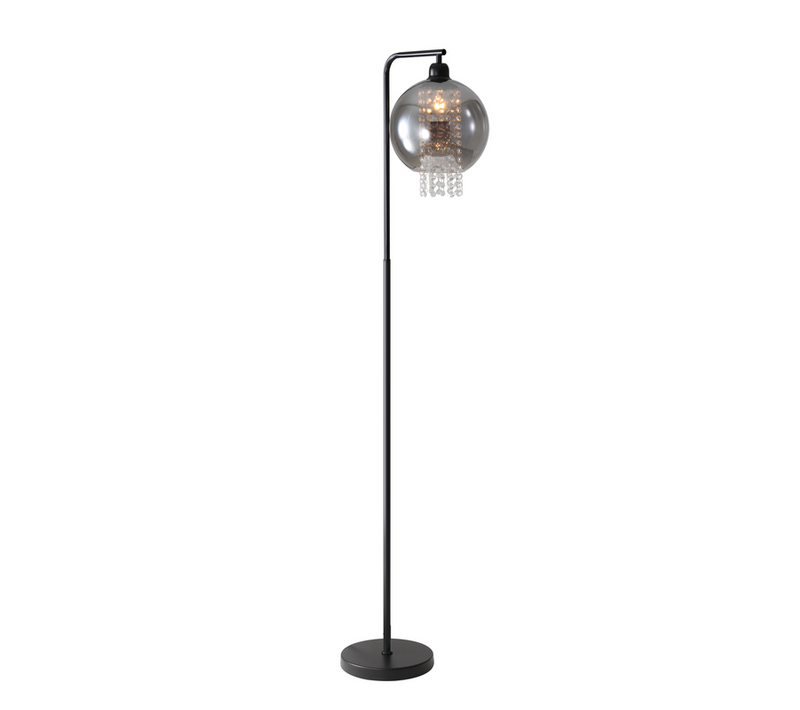 Lampadaire Intérieur 1 Flamme E27 Gris Fumé Lampadaire Grand Cristal Pour Bureau Canapé