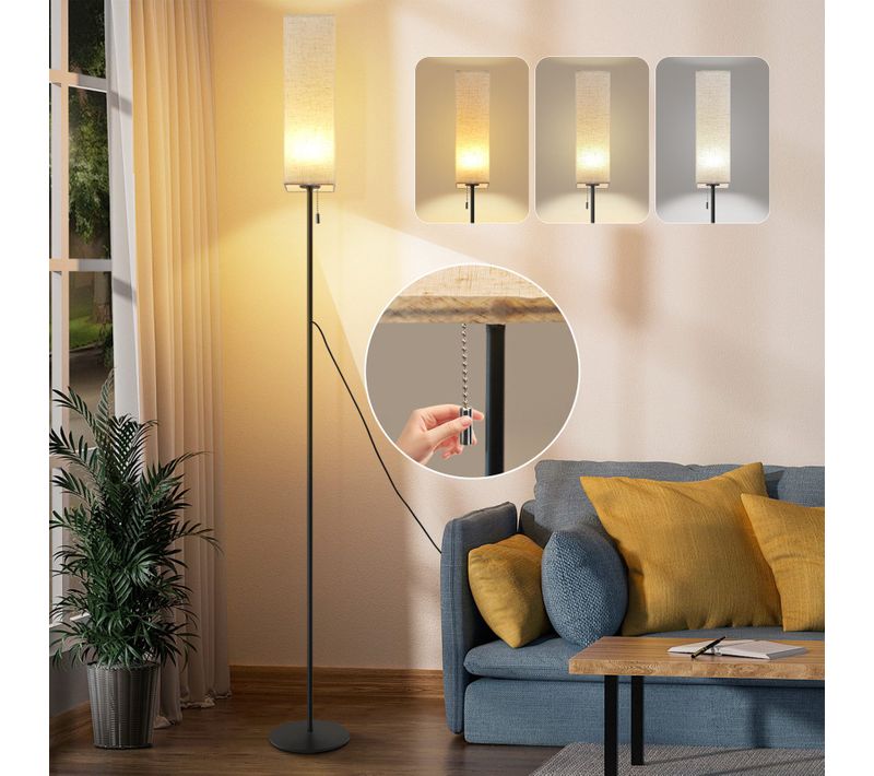 Lampadaire LED à Intensité Variable Rétro Abat-jour En Tissu Pour Salon Avec Interrupteur à Tirette