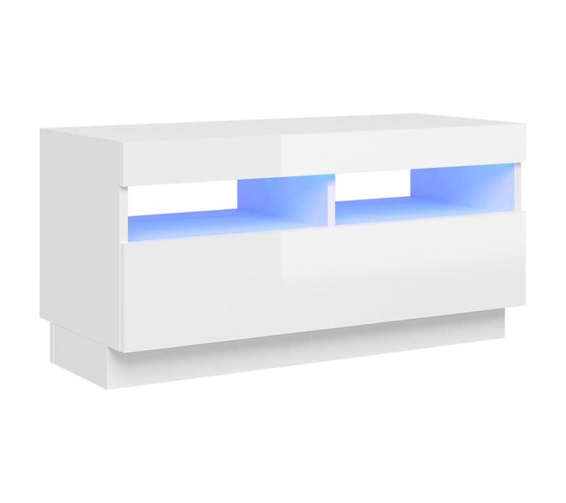 Meuble TV Avec Lumières LED Blanc Brillant 80x35x40 Cm
