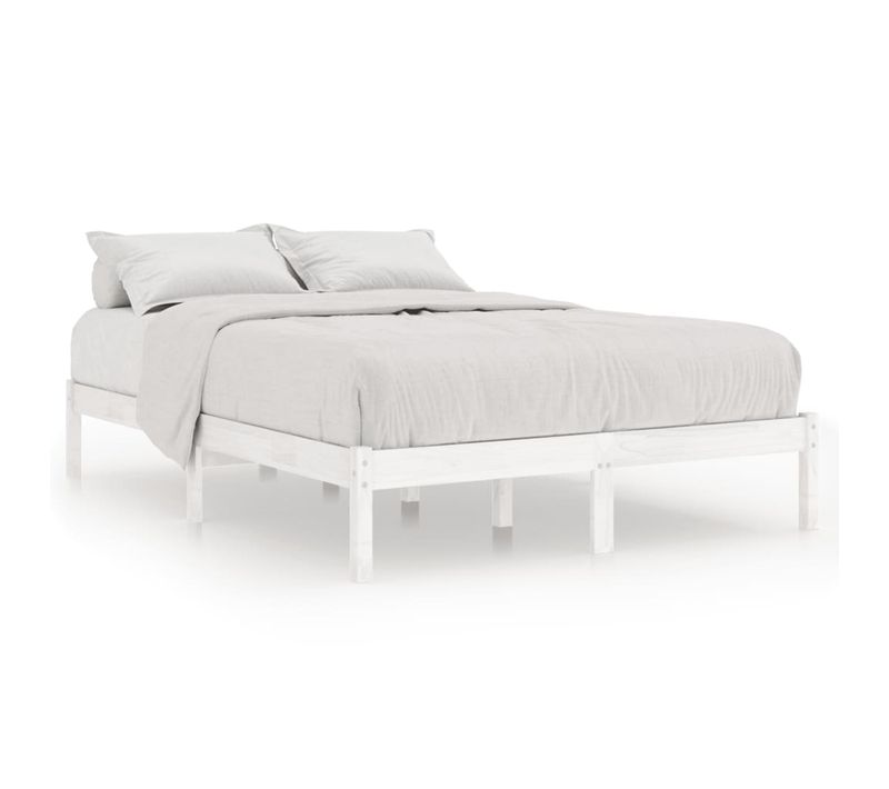 Cadre De Lit Blanc Bois Massif 140x190 Cm