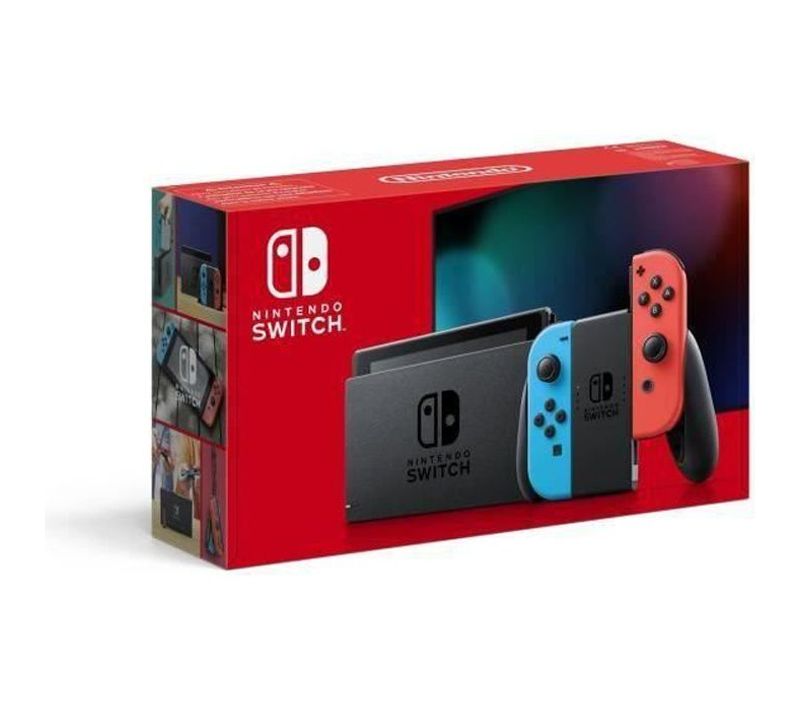 Console Nintendo Switch Avec Un Joy-con Bleu Néon Et Un Joy-con Rouge Néon