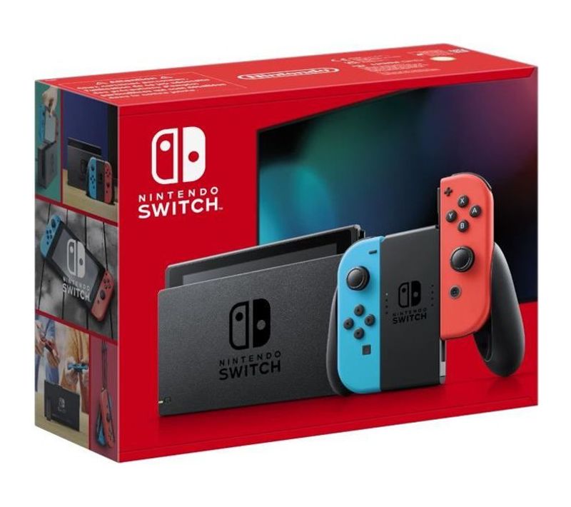 Console Switch Avec Un Joy-con Rouge Néon Et Un Joy-con Bleu Néon