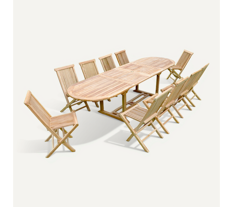 Kajang - Salon De Jardin Extensible Table Ovale 10 Places En Teck