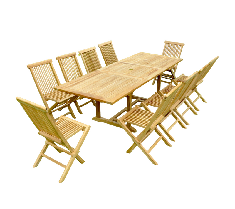 Kajang - Salon De Jardin Extensible Avec Table Rectangulaire 12 Places En Teck