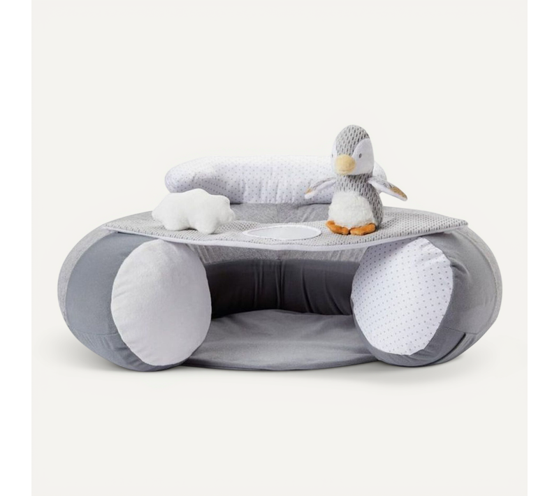 Siège De Sol Gonflable Sit et Play – 6 Mois, Plateau Jouets Amovible, Gris
