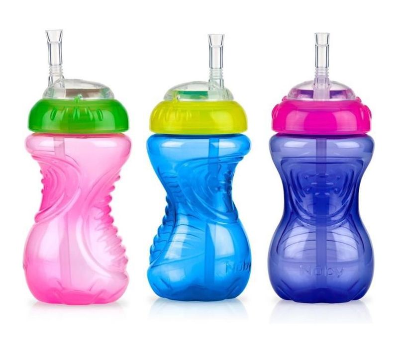 Lot De 3 Tasses Anti-déversement 300 Ml - Paille Soft Flex, Valve Touch-flo