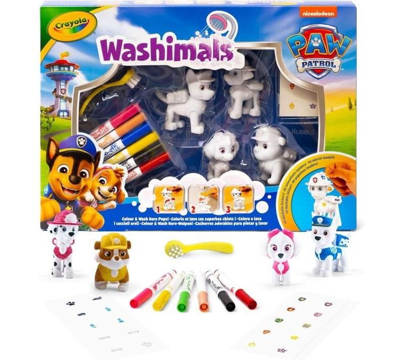 Washimals Paw Patrol - Pack 4 Bébés à Colorier Lavables + 6 Feutres