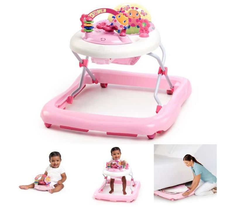 Trotteur Pliable Juneberry - Station D'activités Amovible, 3 Hauteurs, Rose