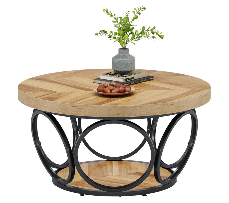 Table Basse Ronde, Table De Salon, Table De Canapé, Structure En Métal, Table Basse à 2 Étages