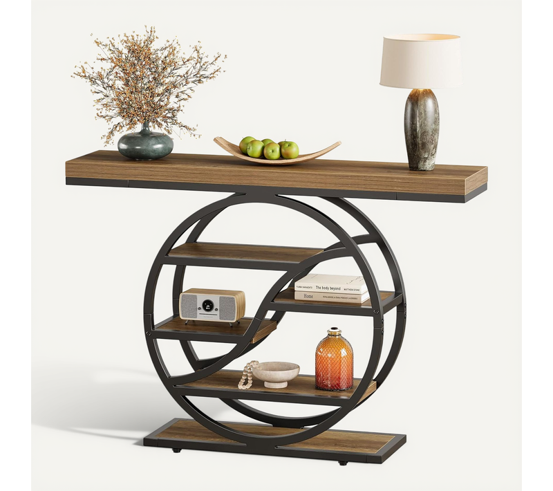 Table Console Industrielle à 5 Étages De 120 Cm Avec Socle Circulaire