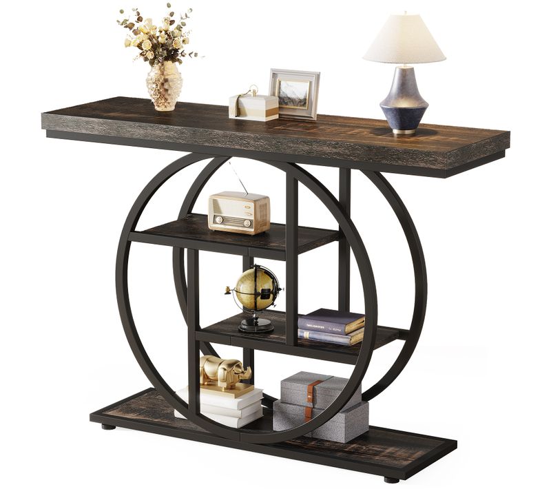 Console De Style Industriel De 105 Cm, à 4 Niveaux Avec Base Circulaire (noir)