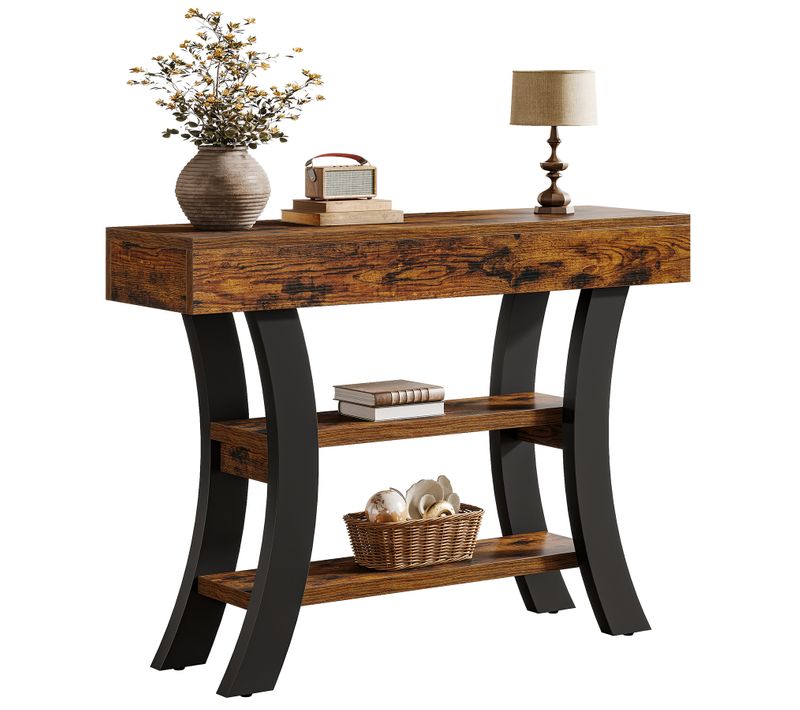 Petite Table Console De 105 Cm Pour Entrée, Table De Canapé Rustique à 3 Niveaux
