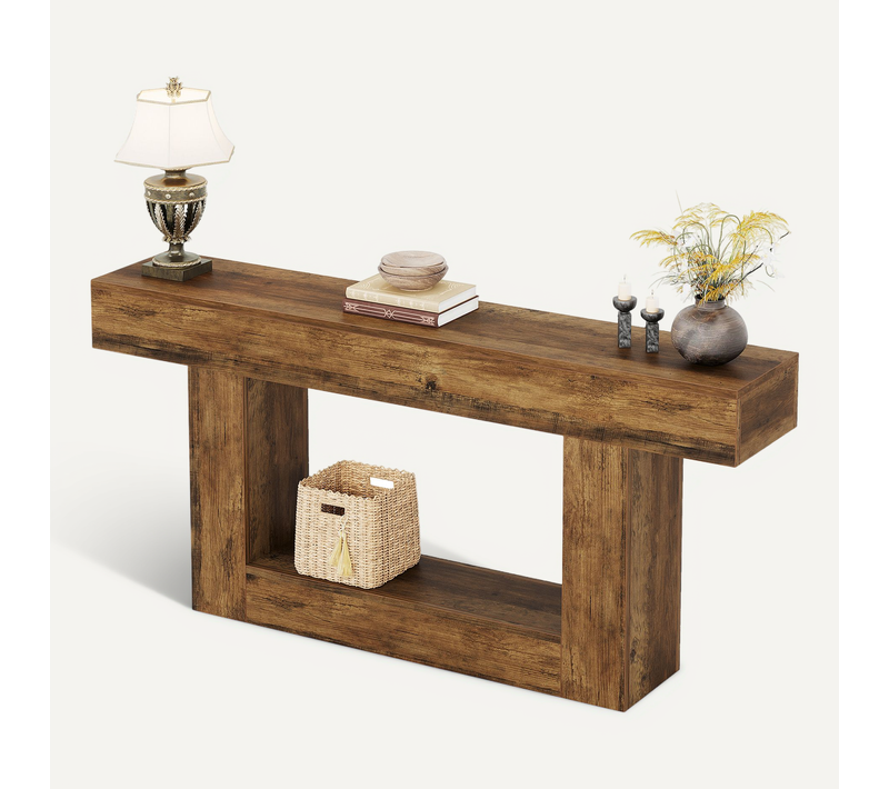 Table Console De 160 Cm De Long, Table D'entrée à 2 Étages, Table Basse Avec Espace De Rangement