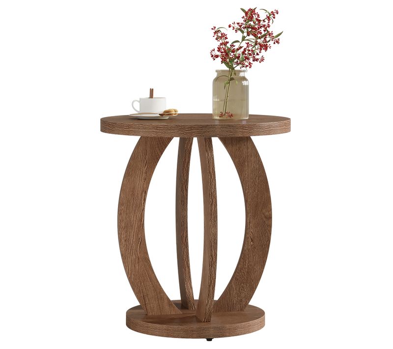 Table D'appoint Ronde Avec Rangement, Table De Chevet De Style Campagnard Avec Plateau Rond