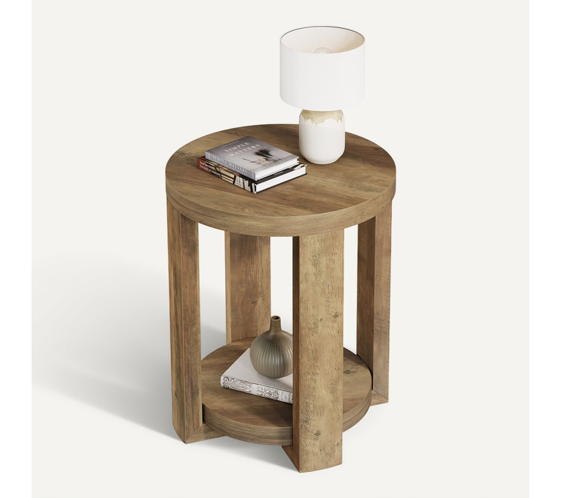 Table D'appoint Ronde à 2 Niveaux, Petit Meuble De Chevet Pour Salon