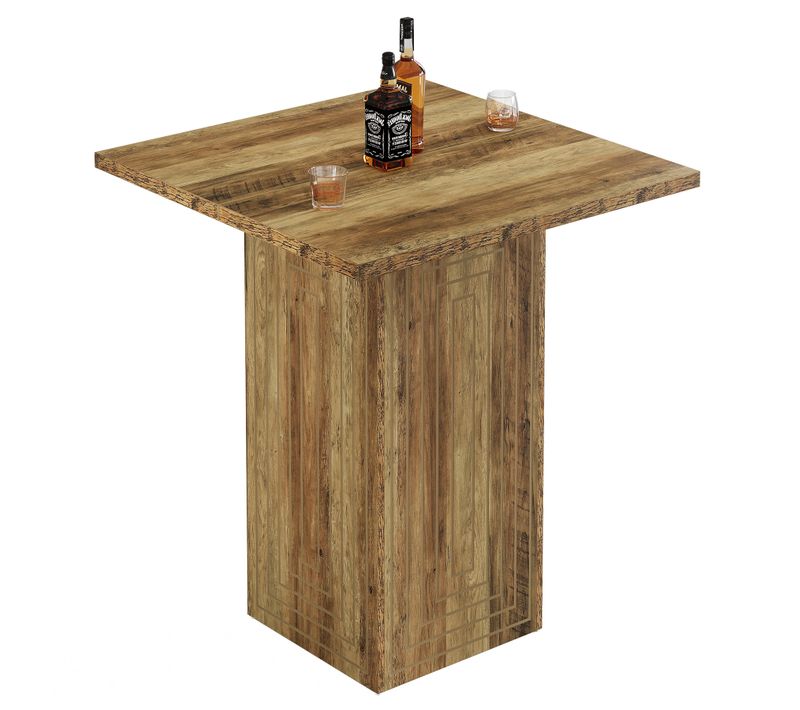 Table De Bar Carrée, Meuble Bar à La Texture Géométrique Pour Salle à Manger Ou Cuisine, 79x79x90 Cm