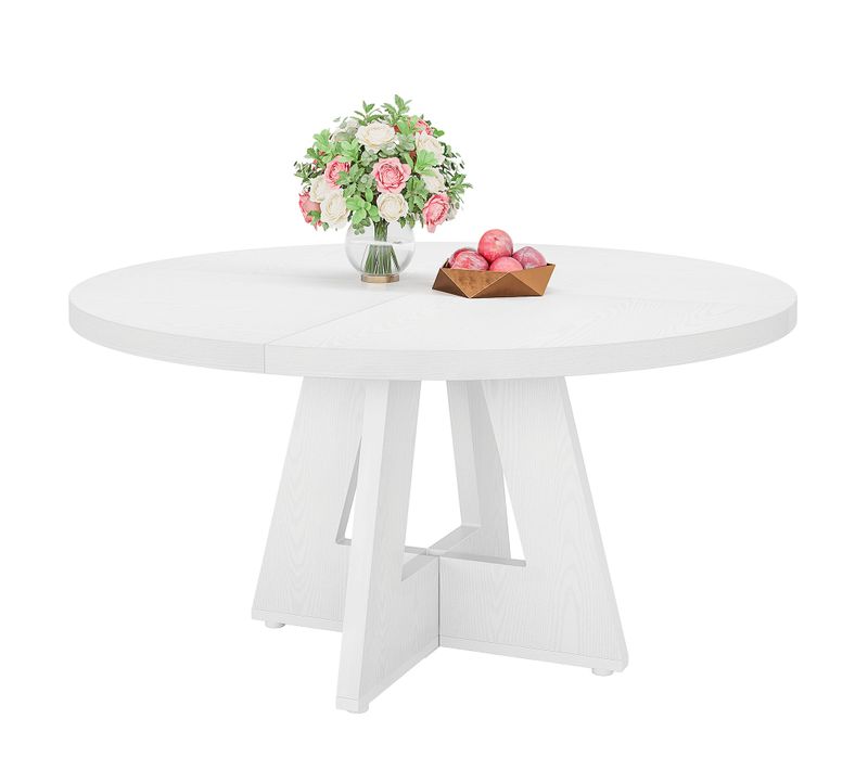 Table De Salle à Manger De Style Campagnard, Ronde, 120 Cm, Blanche, Pour 4 Personnes