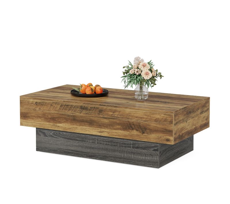 Table Basse De Style Campagnard De 140 Cm, Grande Table à Thé Rectangulaire Pour Salon