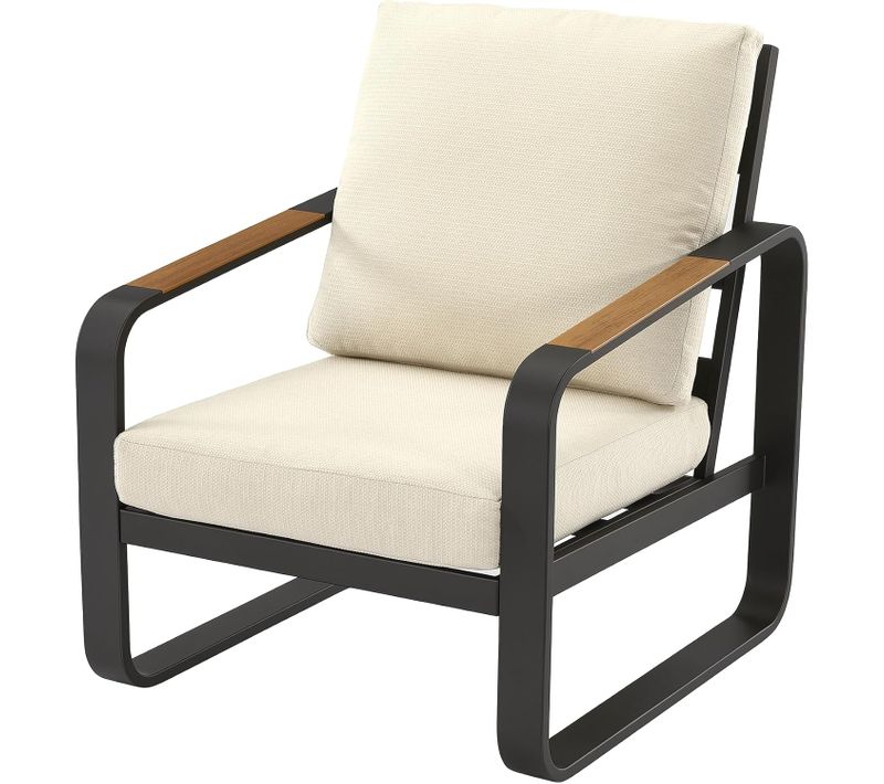 Fauteuil De Salon De Jardin En Aluminium Noir Avec Coussins Beige