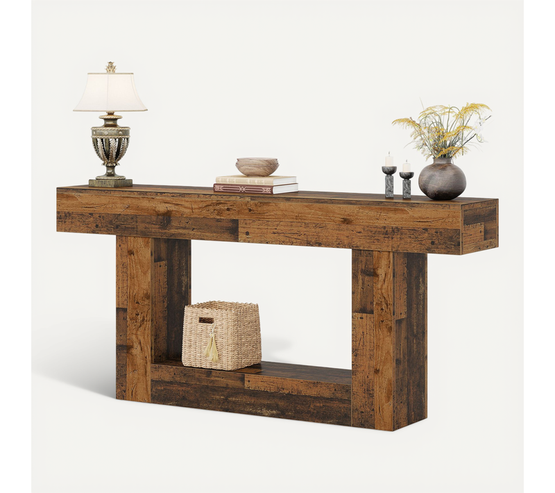 Console De 160 Cm, Table D'entrée De Style Campagnard à Deux Niveaux Avec Piètement En U