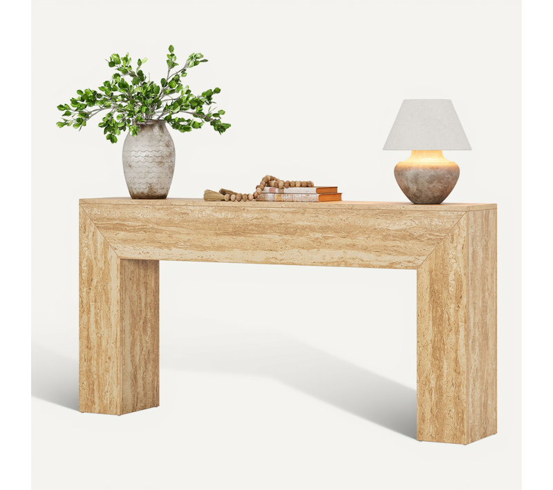 Table D'entrée De 160 Cm,  Avec Finition Imitation Travertin Et Pieds Robustes