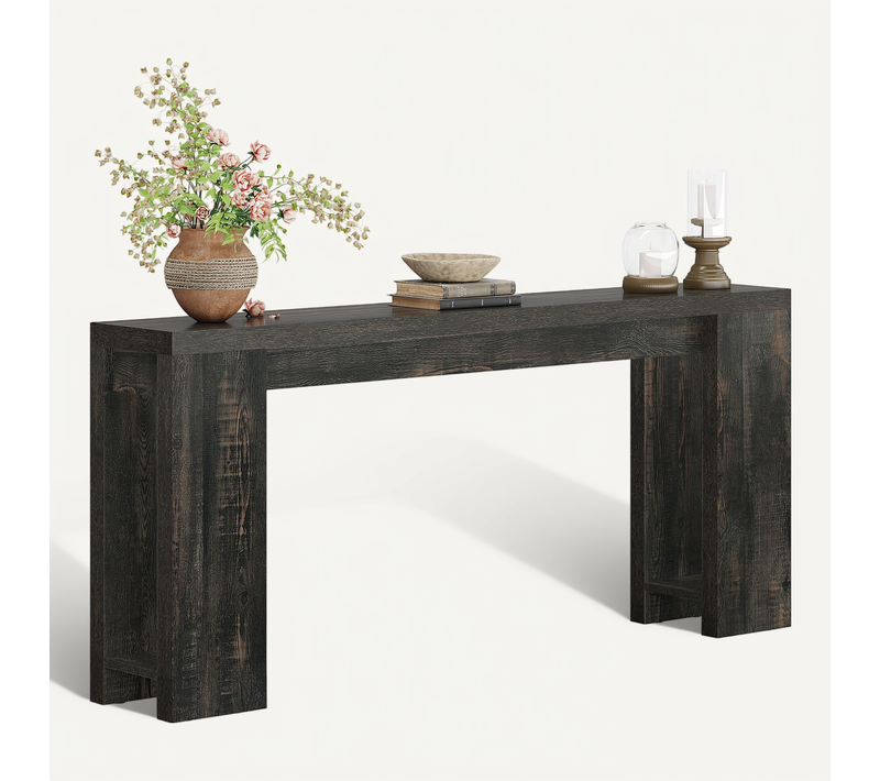 Console Extra Longue De 160 Cm, Table Basse De Style Campagnard Noire