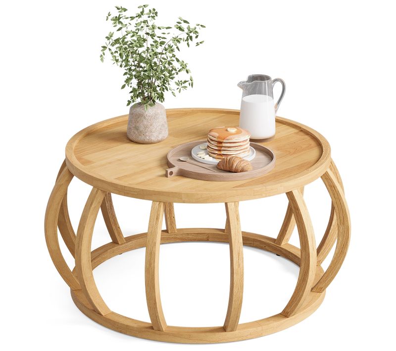 Table Basse Ronde En Bois Massif De 80 Cm Avec Piètement Incurvé