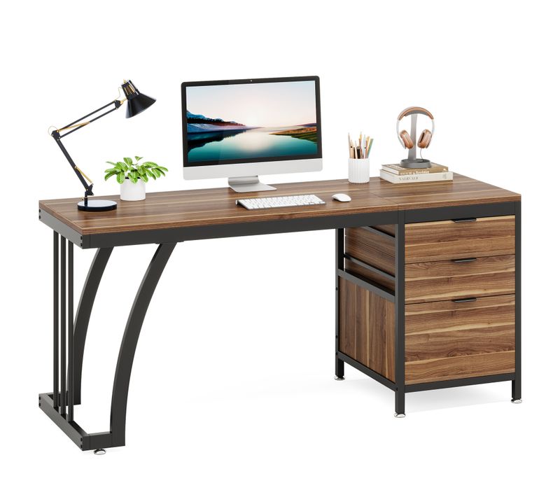 Bureau D'ordinateur à 3 Tiroirs, Bureau Industriel Pour PC, Table De Travail Avec Rangement