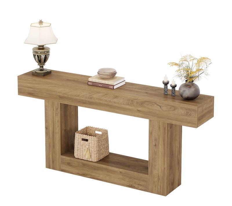 Console 160cm, Table D'entrée à Deux Niveaux De Style Campagnard, Table D'appoint Derrière Le Canapé