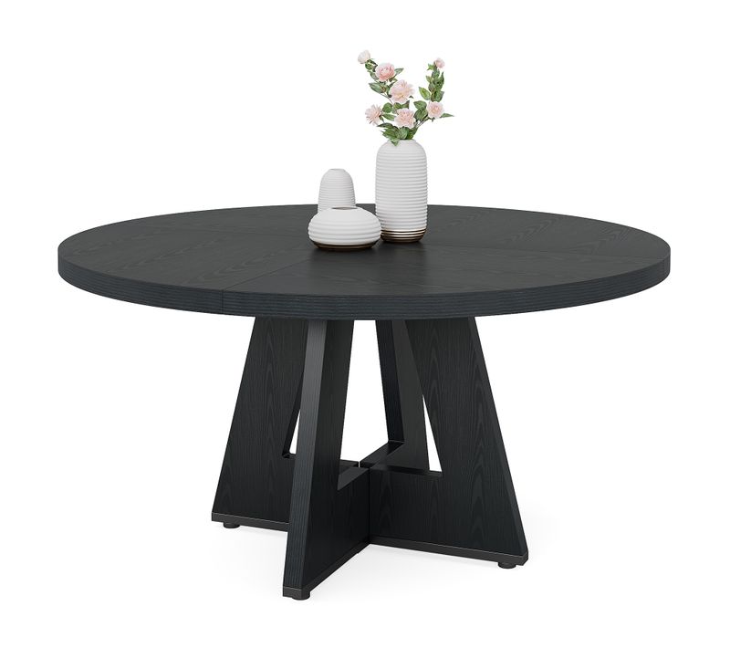 Table à Manger De Style Campagnard, Table Ronde De 120 Cm Pour 4 Personnes, Noire