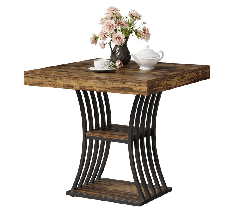 Table à Manger Carrée De 80 Cm Pour 2 Personnes, Table De Cuisine à 2 Niveaux Avec Rangement