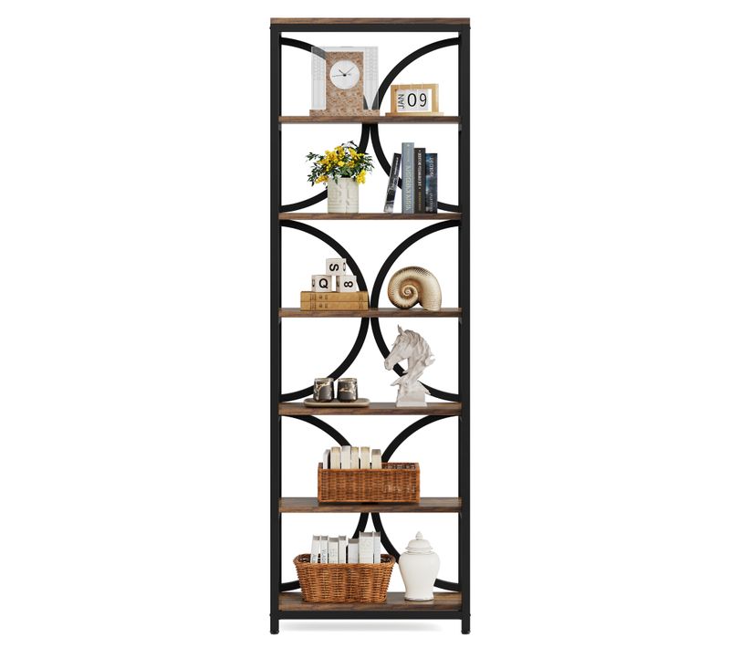 Bibliothèque à 6 Niveaux, Étagère Haute Industrielle Avec Rangements, 200 Cm Hauteur